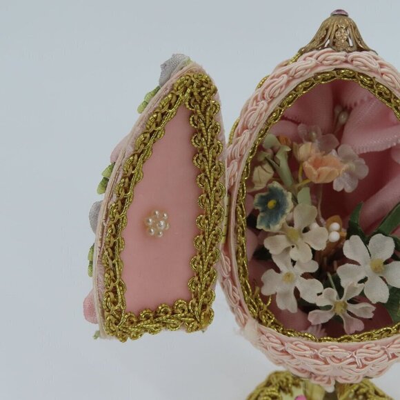 Vintage Handmade Embellished Real Egg Pink Painted Faux Flowers Pedestal Stand - Picture 2 of 16